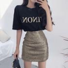 Short-sleeve Lettering T-shirt / Mini A-line Skirt