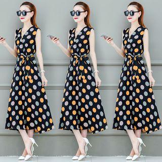 Polka Dot Sleeveless Midi A-line Dress
