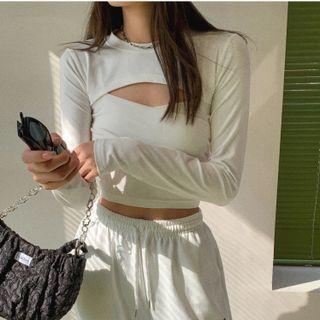 Set: Cropped Camisole Top + Cropped T-shirt