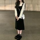 Color Block Mock Two-piece Lace Long-sleeve Dress