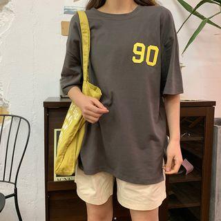 Elbow-sleeve Number Printed T-shirt