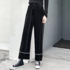 Contrast Trim Drawstring Wide Leg Pants