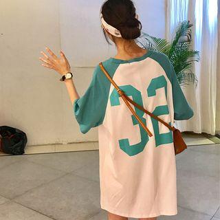 Elbow-sleeve Number Print Raglan T-shirt