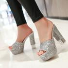 Platform Block Heel Glitter Sandals