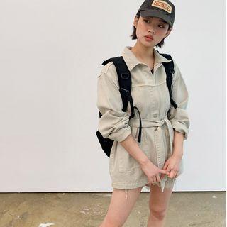 Washed Denim Trucker Jacket & Sash Beige - One Size