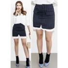 Layered-hem Pinstriped Mini Skirt