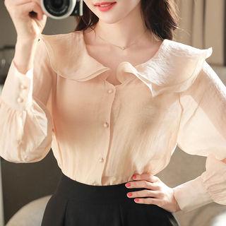 Set: Layered-collar Wide-cuff Blouse + Camisole Top