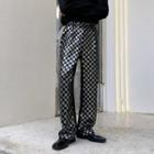 Sequined Checkered Panel Straight Leg Pants