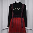Mock-neck Sweater / Suspender Sheer Panel A-line Skirt