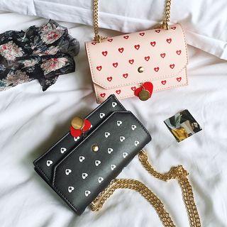 Heart Print Chain Strap Crossbody Bag