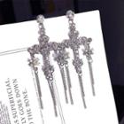 Rhinestone Cross Fringed Earring 1 Pair - Silver Earrings - Silver - One Size