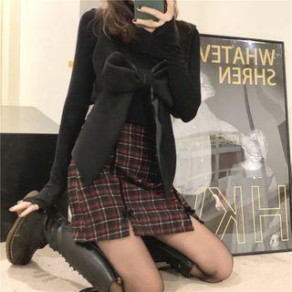 Bow Vest / Plaid Slim-fit Skirt