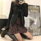 Bow Vest / Plaid Slim-fit Skirt