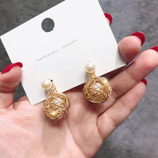 925 Sterling Silver Faux Pearl Earring Gold - One Size