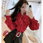 Chiffon Frill Trim Blouse Wine Red - One Size