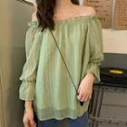 Off-shoulder 3/4-sleeve Chiffon Blouse Green - One Size