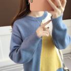 Color Panel Long-sleeve Knit Sweater