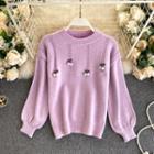 Cherry-accent Knit Long-sleeve Top