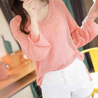 V-neck Slit-side Lightweight Knit Top