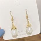 Bead Drop Ear Stud 1 Pair - A239 - White & Gold - One Size