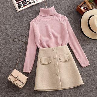 Set: Turtleneck Sweater + A-line Skirt