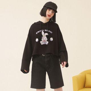 Cropped Rabbit Printed Long-sleeve Hoodie