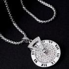 Stainless Steel Turnable Rhinestone Disc Pendant Necklace Silver - One Size