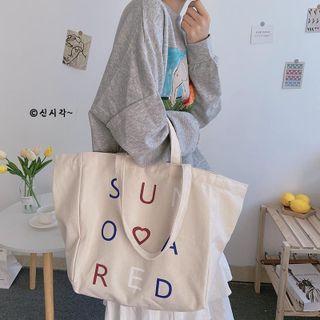 Lettering Tote Bag Lettering - Multicolor - Blue & Red - One Size
