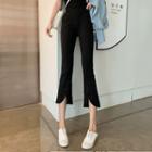 Front-slit Cropped Boot-cut Pants Black - One Size