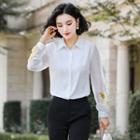 Long-sleeve Embroidered Shirt / Boot-cut Dress Pants / Set
