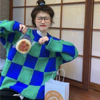 Checkered Sweater Blue & Green - One Size