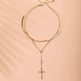 Cross Pendant Layered Alloy Choker X176 - Gold - One Size