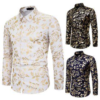 Long-sleeve Metallic Rose Print Shirt