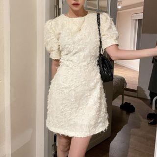 Short-sleeve Fluffy Mini Dress Off-white - One Size