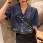 Deep Color Denim Cropped Top As Shown In Figure - One Size