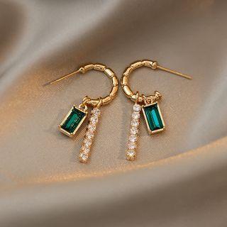 Rhinestone Alloy Fringed Earring 1 Pair - Ndyz288 - Gold & Green - One Size