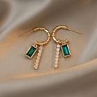 Rhinestone Alloy Fringed Earring 1 Pair - Ndyz288 - Gold & Green - One Size