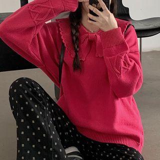 Dotted Wide-leg Pants / Plain Sweater