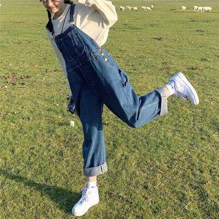 Plain Loose-fit Sweatshirt / Loose-fit Denim Jumper Pants