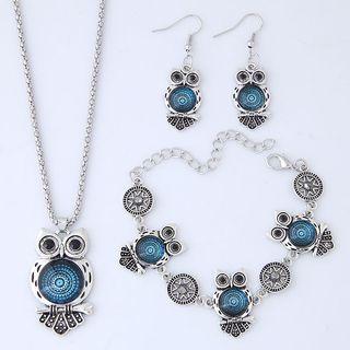 Set: Owl Necklace + Hook Earring + Bracelet