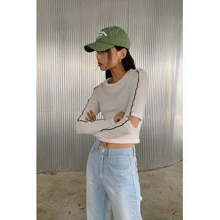 Elbow-slit Contrast-trim Cropped T-shirt