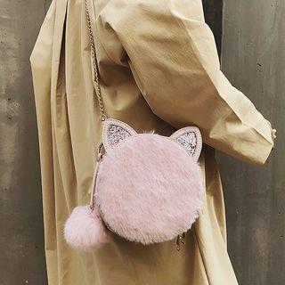 Faux Leather Furry Cat Crossbody Bag