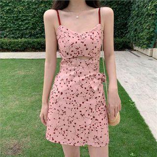 Spaghetti Strap Floral Print Mini A-line Dress As Shown In Figure - One Size