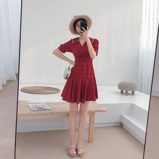 Floral Collared Short-sleeve A-line Dress