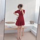 Floral Collared Short-sleeve A-line Dress