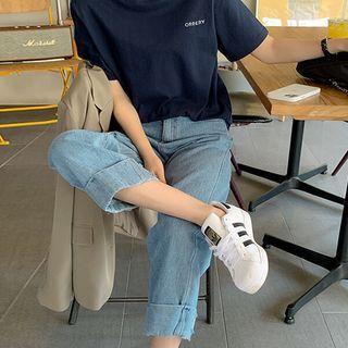 Distressed Cuff-hem Wide-leg Jeans