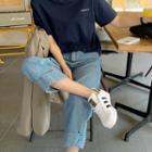 Distressed Cuff-hem Wide-leg Jeans