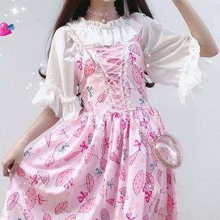 Sleeveless Pattern A-line Dress / Elbow-sleeve Top