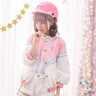 Print 3/4-sleeve Buttoned Jacket