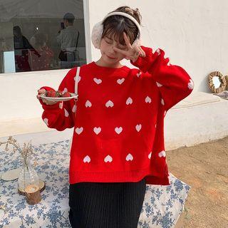 Heart Pattern Sweater Red - One Size